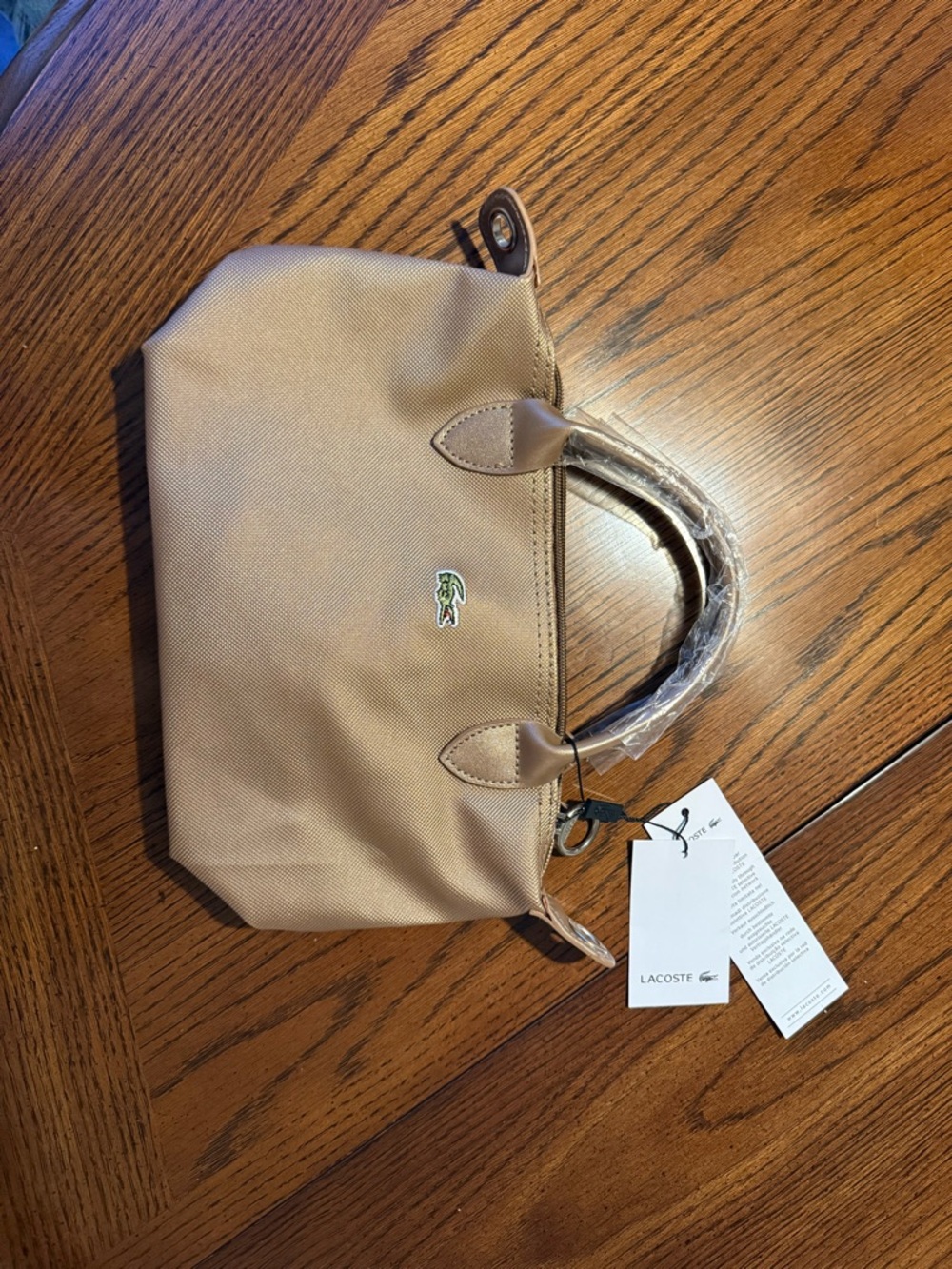 Lacoste Beige/Tan Satchel with Signature Croc